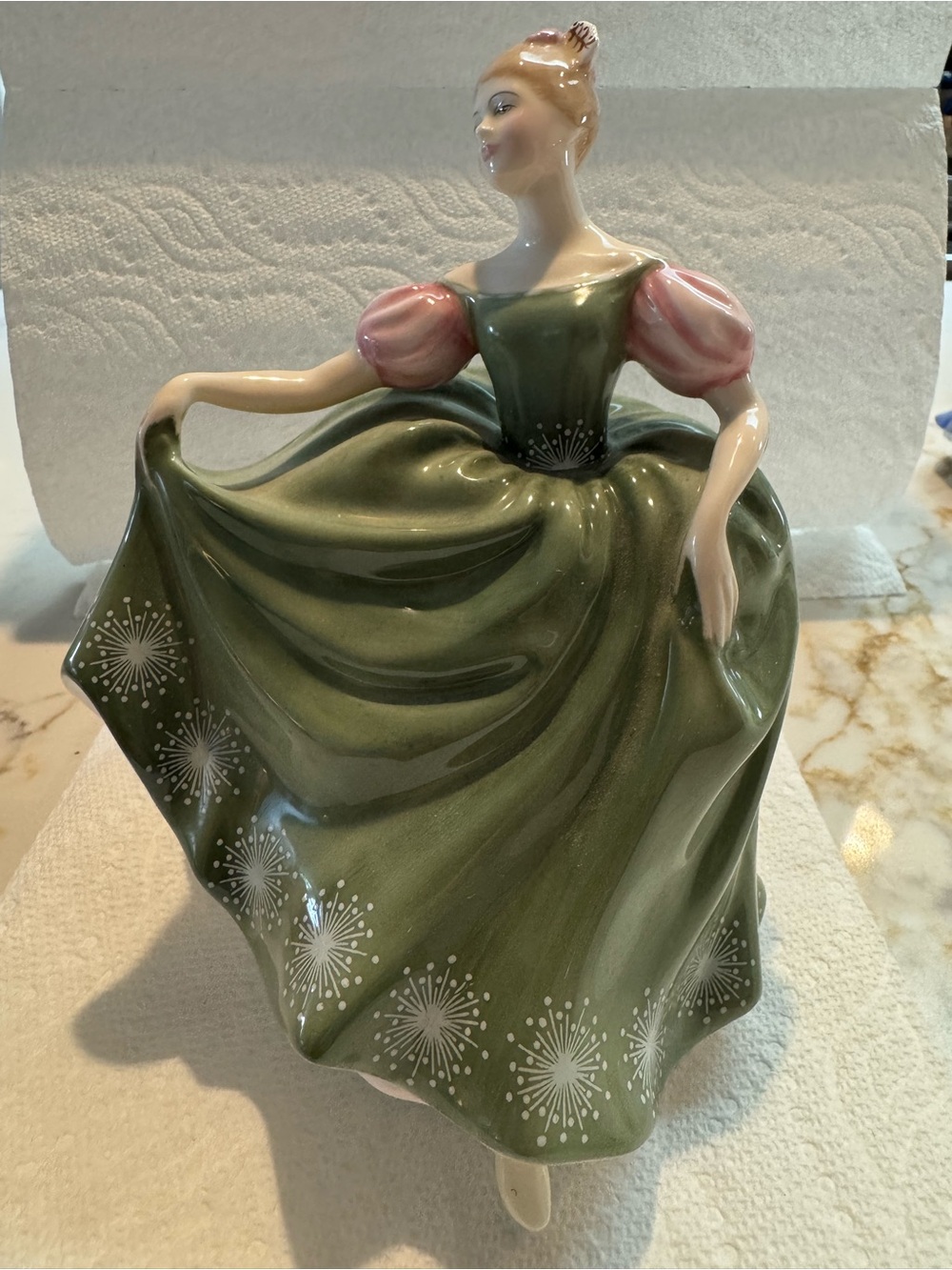 Royal Doulton Porcelain Ballerina Figurine in Olive Green and Pink